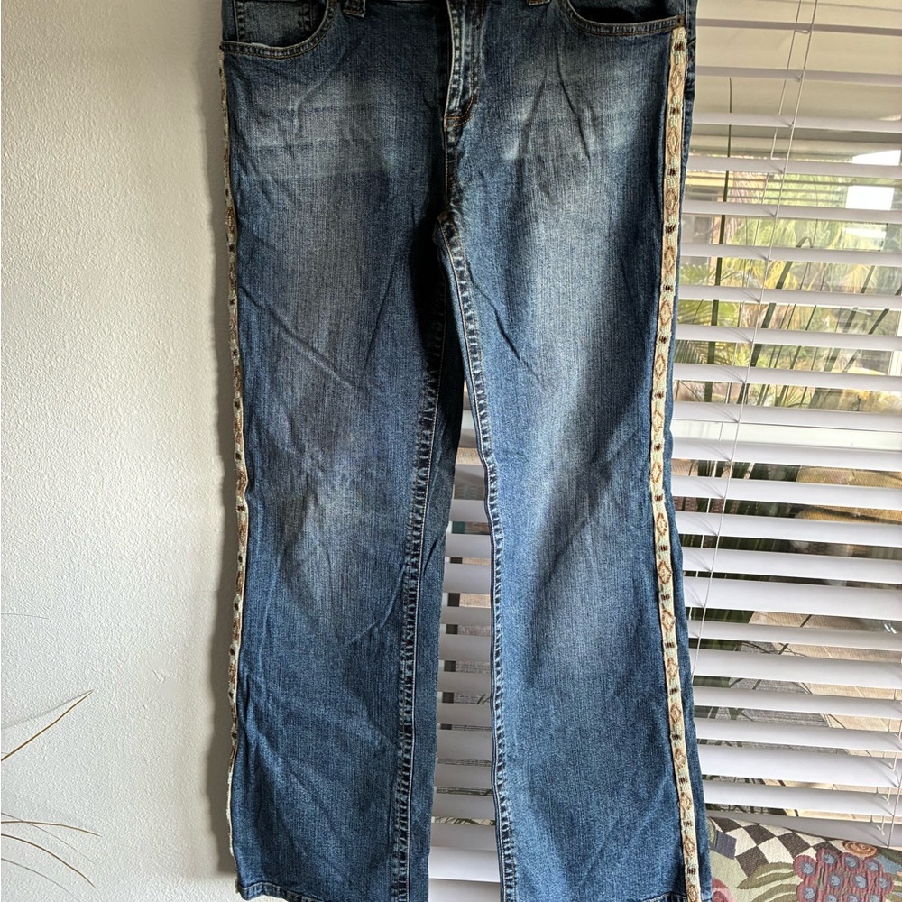 Women’s Blue Bootcut Jeans with Decorative Side Trim